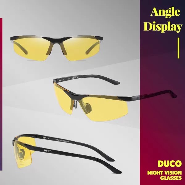 DUCO Nightvision Glasses Polarized Night Driving Mens Shooting GlassesD Black Frame Yellow Lens