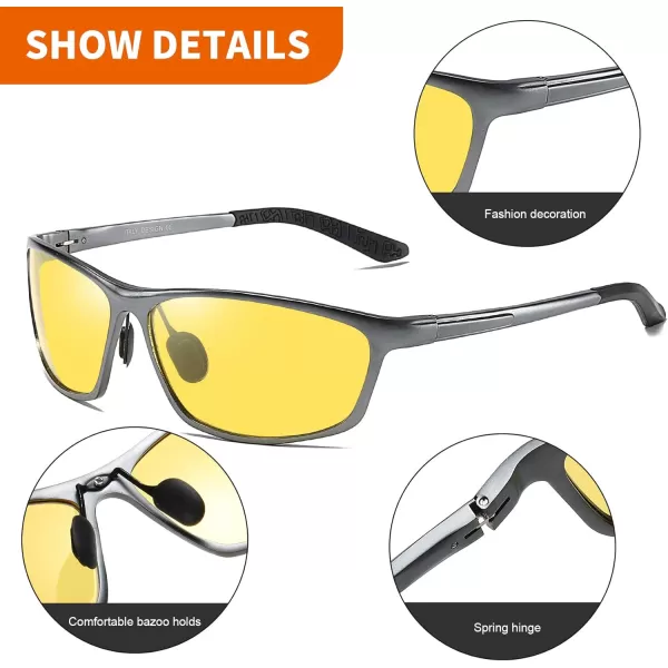 DUCO Nightvision Glasses Polarized Night Driving Mens Shooting GlassesGunmetal Frame Yellow Lens