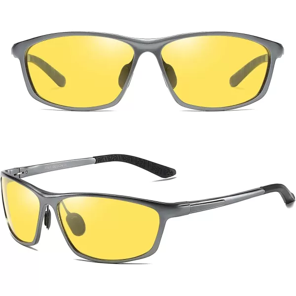 DUCO Nightvision Glasses Polarized Night Driving Mens Shooting GlassesGunmetal Frame Yellow Lens