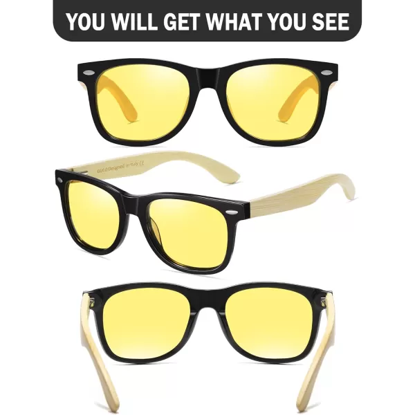 DUCO Nightvision Glasses Polarized Night Driving Mens Shooting GlassesYellow Lens Bamboo Temple