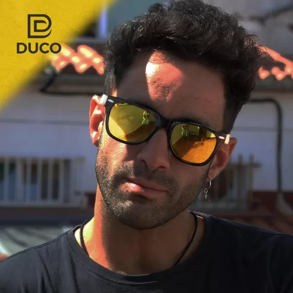 DUCO Nightvision Glasses Polarized Night Driving Mens Shooting GlassesYellow Lens Bamboo Temple