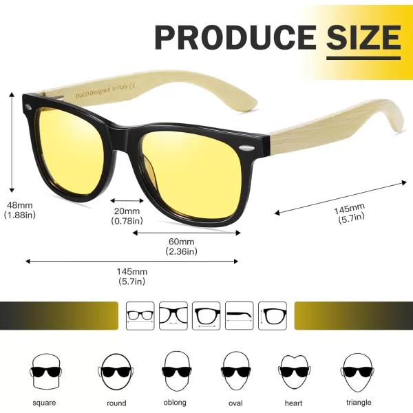 DUCO Nightvision Glasses Polarized Night Driving Mens Shooting GlassesYellow Lens Bamboo Temple