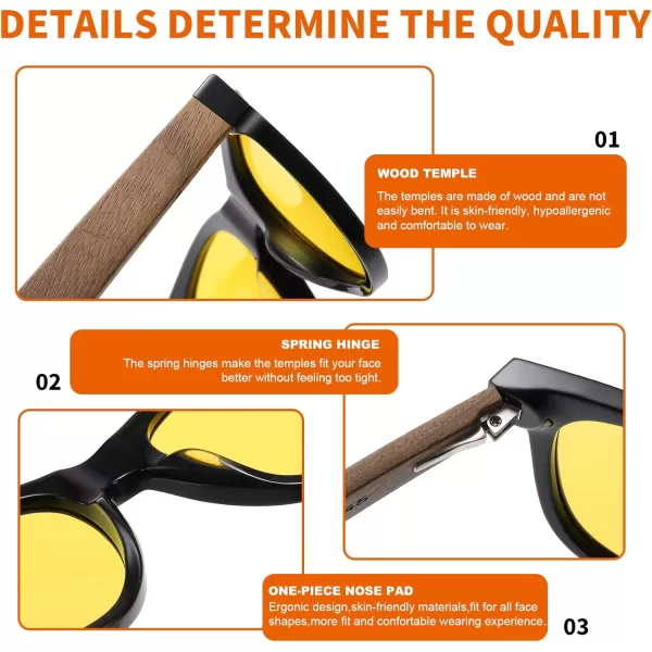 DUCO Nightvision Glasses Polarized Night Driving Mens Shooting GlassesYellow Lens Walnut Temple