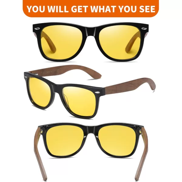 DUCO Nightvision Glasses Polarized Night Driving Mens Shooting GlassesYellow Lens Walnut Temple