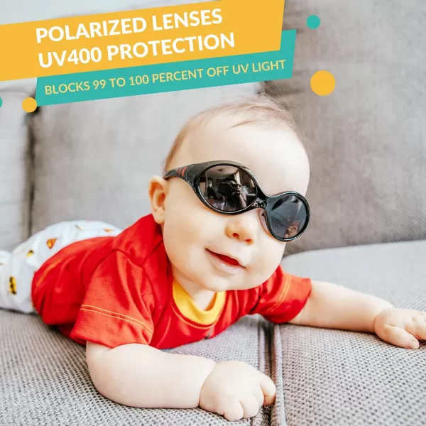 DUCO Polarized Baby Sunglasses with Strap for Newborn Toddler 024 MonthsUV Protection Flexible Infant Sunglasses 02 YearsBlack Red