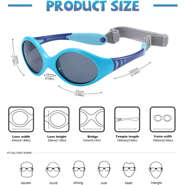 DUCO Polarized Baby Sunglasses with Strap for Newborn Toddler 024 MonthsUV Protection Flexible Infant Sunglasses 02 YearsBlue