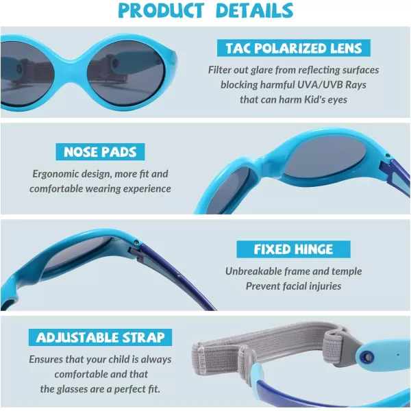 DUCO Polarized Baby Sunglasses with Strap for Newborn Toddler 024 MonthsUV Protection Flexible Infant Sunglasses 02 YearsBlue