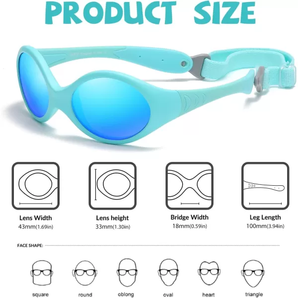 DUCO Polarized Baby Sunglasses with Strap for Newborn Toddler 024 MonthsUV Protection Flexible Infant Sunglasses 02 YearsBlue Frame Revo Blue Lens