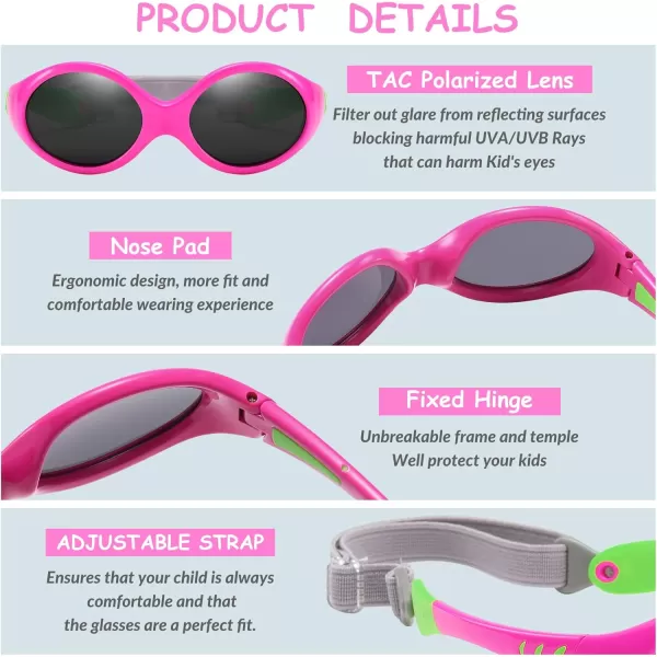 DUCO Polarized Baby Sunglasses with Strap for Newborn Toddler 024 MonthsUV Protection Flexible Infant Sunglasses 02 YearsGreen