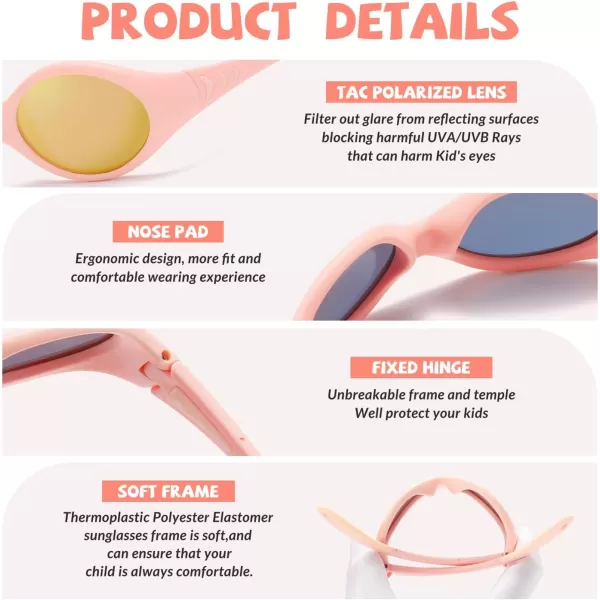 DUCO Polarized Baby Sunglasses with Strap for Newborn Toddler 024 MonthsUV Protection Flexible Infant Sunglasses 02 YearsOrange Frame Revo Pink Lens