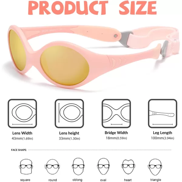 DUCO Polarized Baby Sunglasses with Strap for Newborn Toddler 024 MonthsUV Protection Flexible Infant Sunglasses 02 YearsOrange Frame Revo Pink Lens