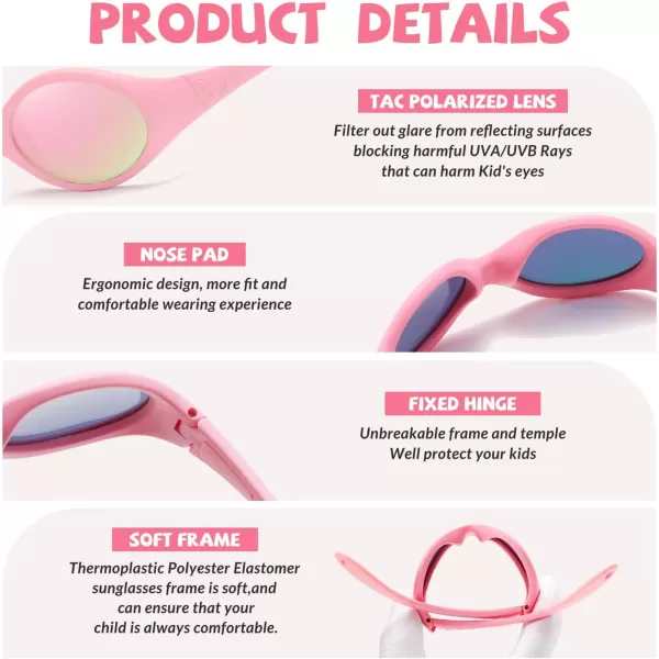 DUCO Polarized Baby Sunglasses with Strap for Newborn Toddler 024 MonthsUV Protection Flexible Infant Sunglasses 02 YearsPink Frame Revo Pink Lens
