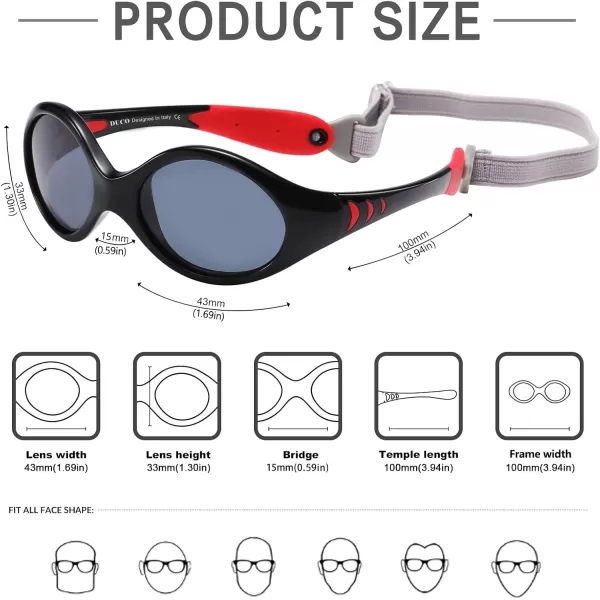 DUCO Polarized Baby Sunglasses with Strap for Newborn Toddler 024 MonthsUV Protection Flexible Infant Sunglasses 02 YearsRed
