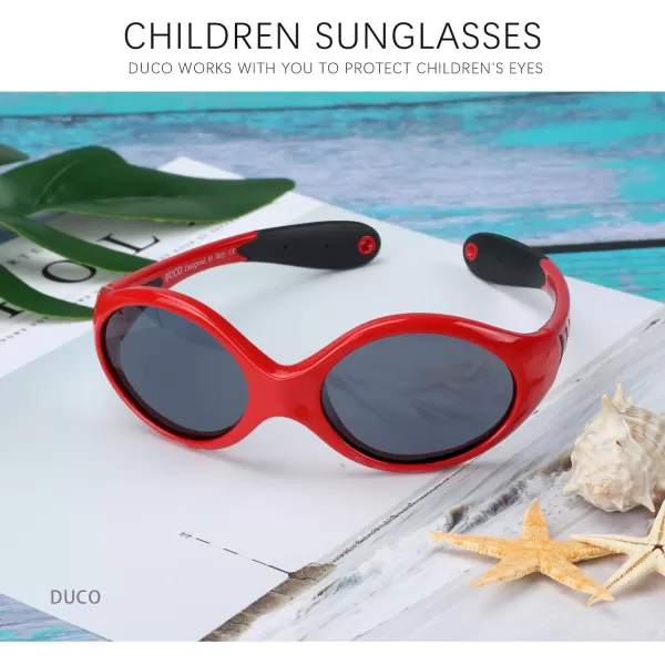 DUCO Polarized Baby Sunglasses with Strap for Newborn Toddler 024 MonthsUV Protection Flexible Infant Sunglasses 02 YearsRed