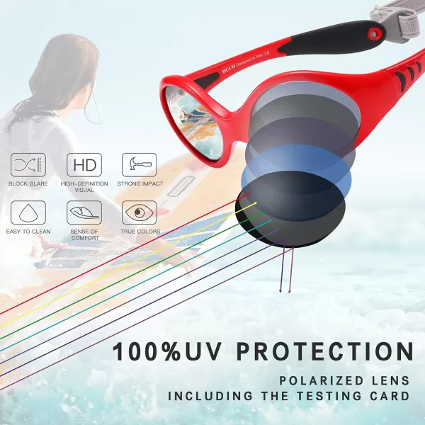 DUCO Polarized Baby Sunglasses with Strap for Newborn Toddler 024 MonthsUV Protection Flexible Infant Sunglasses 02 YearsRed