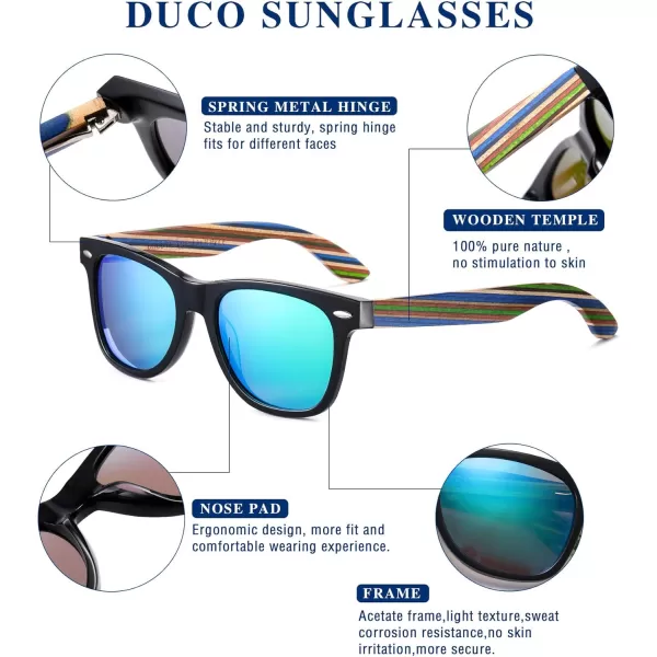 DUCO Polarized Driving Handmade Walnut Wooden 100 UV 400 Protection Sunglasses for Men 2141Black Frame Revo Green Lens