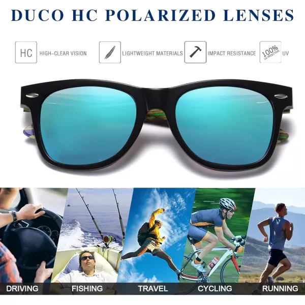 DUCO Polarized Driving Handmade Walnut Wooden 100 UV 400 Protection Sunglasses for Men 2141Black Frame Revo Green Lens