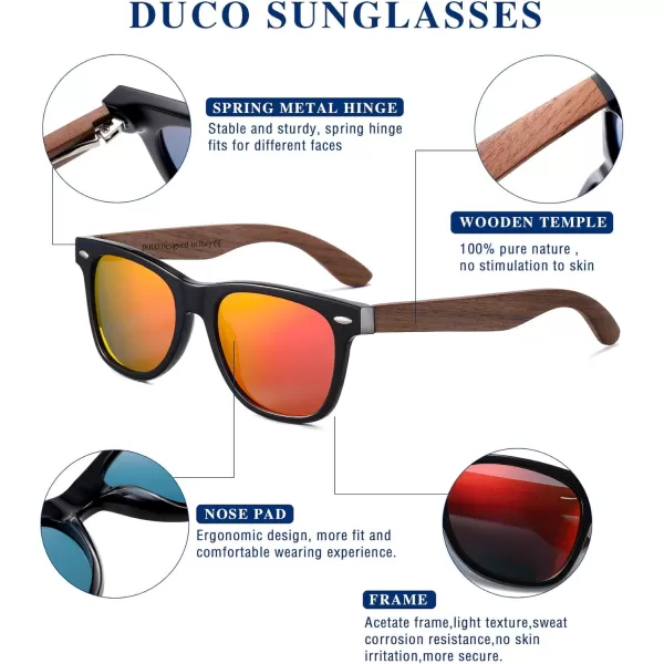 DUCO Polarized Driving Handmade Walnut Wooden 100 UV 400 Protection Sunglasses for Men 2141Black Frame Revo Red Lens