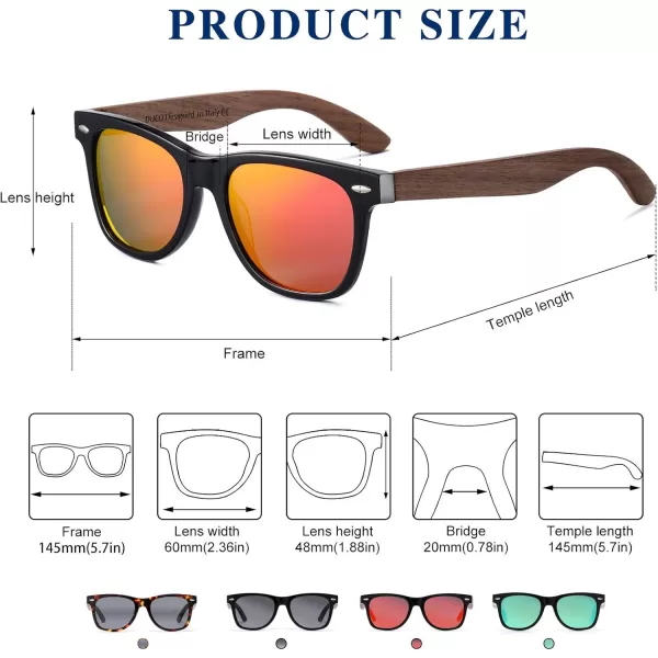 DUCO Polarized Driving Handmade Walnut Wooden 100 UV 400 Protection Sunglasses for Men 2141Black Frame Revo Red Lens