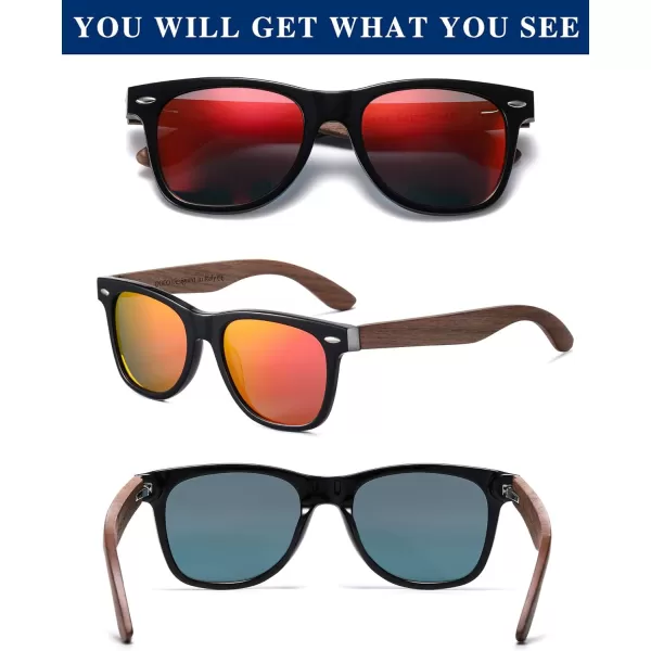 DUCO Polarized Driving Handmade Walnut Wooden 100 UV 400 Protection Sunglasses for Men 2141Black Frame Revo Red Lens