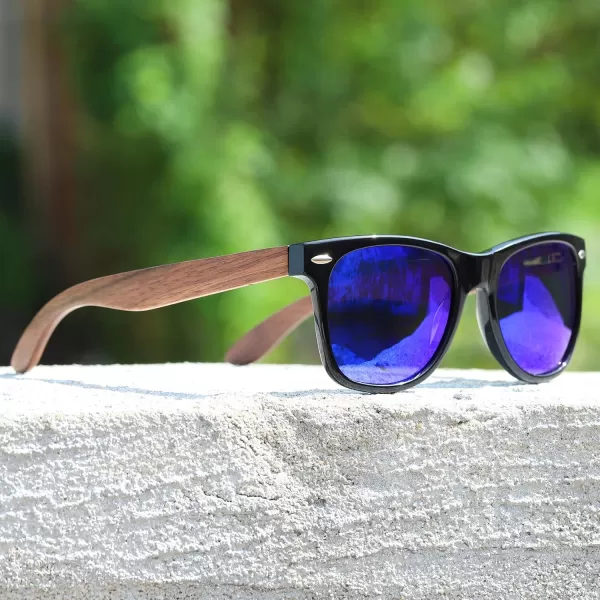 DUCO Polarized Driving Handmade Walnut Wooden 100 UV 400 Protection Sunglasses for Men 2141Blue Lens Walnut Temple