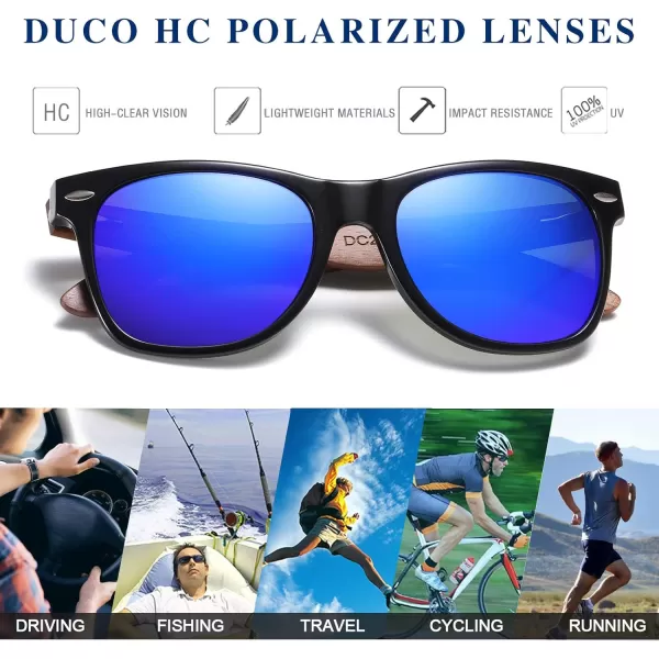 DUCO Polarized Driving Handmade Walnut Wooden 100 UV 400 Protection Sunglasses for Men 2141Blue Lens Walnut Temple