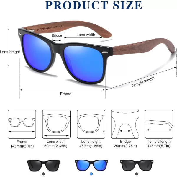 DUCO Polarized Driving Handmade Walnut Wooden 100 UV 400 Protection Sunglasses for Men 2141Blue Lens Walnut Temple