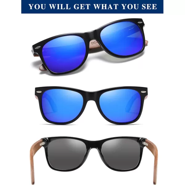 DUCO Polarized Driving Handmade Walnut Wooden 100 UV 400 Protection Sunglasses for Men 2141Blue Lens Walnut Temple