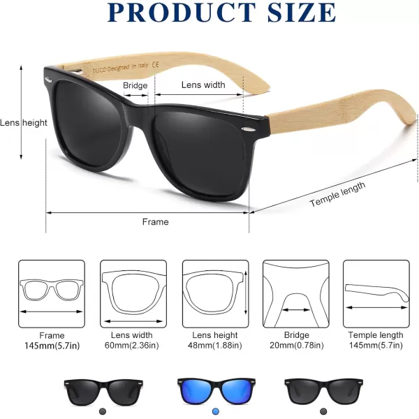 DUCO Polarized Driving Handmade Walnut Wooden 100 UV 400 Protection Sunglasses for Men 2141Grey Lens Bamboo Temple