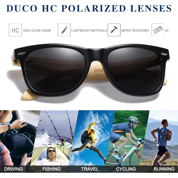 DUCO Polarized Driving Handmade Walnut Wooden 100 UV 400 Protection Sunglasses for Men 2141Grey Lens Bamboo Temple
