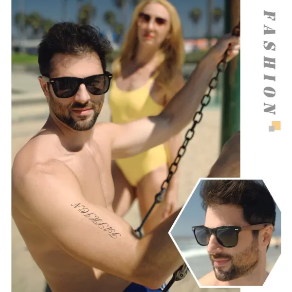 DUCO Polarized Driving Handmade Walnut Wooden 100 UV 400 Protection Sunglasses for Men 2141Grey Lens Walnut Temple