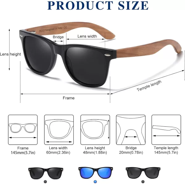 DUCO Polarized Driving Handmade Walnut Wooden 100 UV 400 Protection Sunglasses for Men 2141Grey Lens Walnut Temple