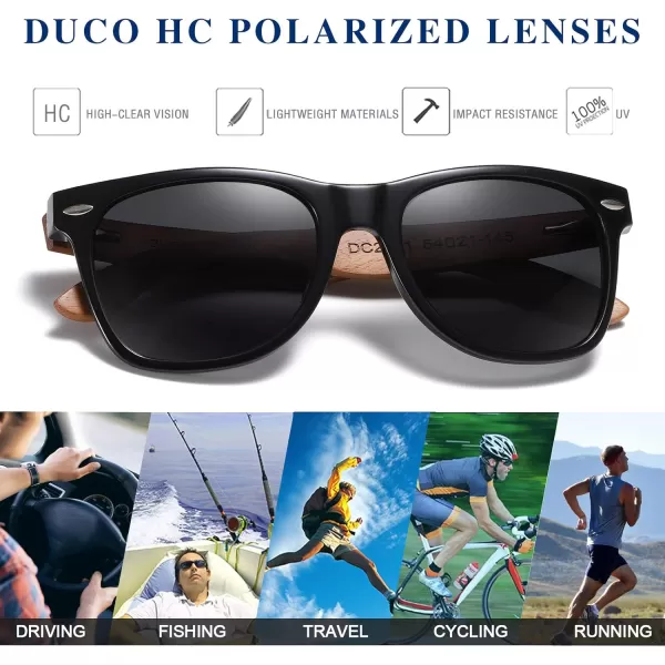 DUCO Polarized Driving Handmade Walnut Wooden 100 UV 400 Protection Sunglasses for Men 2141Grey Lens Walnut Temple