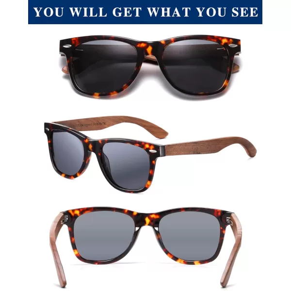 DUCO Polarized Driving Handmade Walnut Wooden 100 UV 400 Protection Sunglasses for Men 2141Tortoise Frame Grey Lens