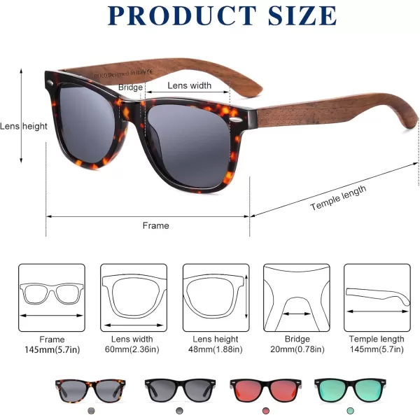 DUCO Polarized Driving Handmade Walnut Wooden 100 UV 400 Protection Sunglasses for Men 2141Tortoise Frame Grey Lens