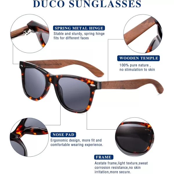 DUCO Polarized Driving Handmade Walnut Wooden 100 UV 400 Protection Sunglasses for Men 2141Tortoise Frame Grey Lens