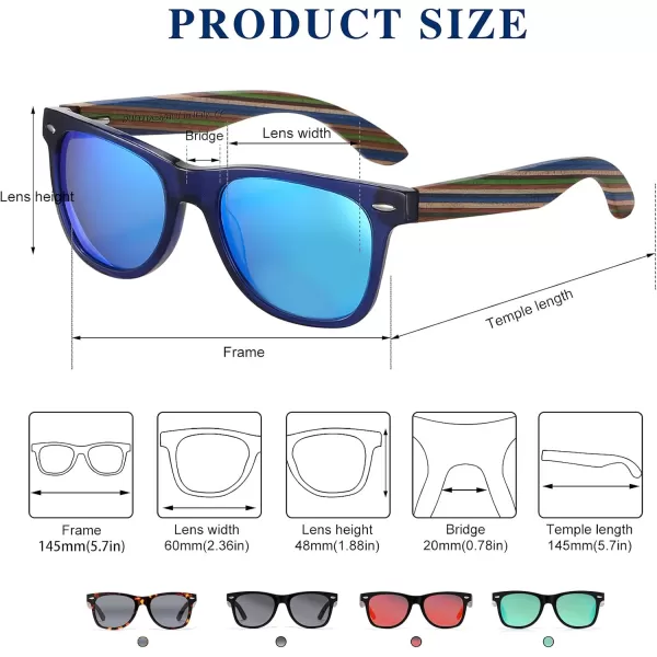 DUCO Polarized Driving Handmade Walnut Wooden 100 UV 400 Protection Sunglasses for Men 2141Transparent Blue Frame Revo Blue Lens
