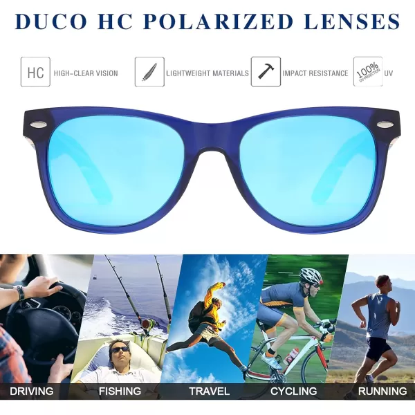 DUCO Polarized Driving Handmade Walnut Wooden 100 UV 400 Protection Sunglasses for Men 2141Transparent Blue Frame Revo Blue Lens