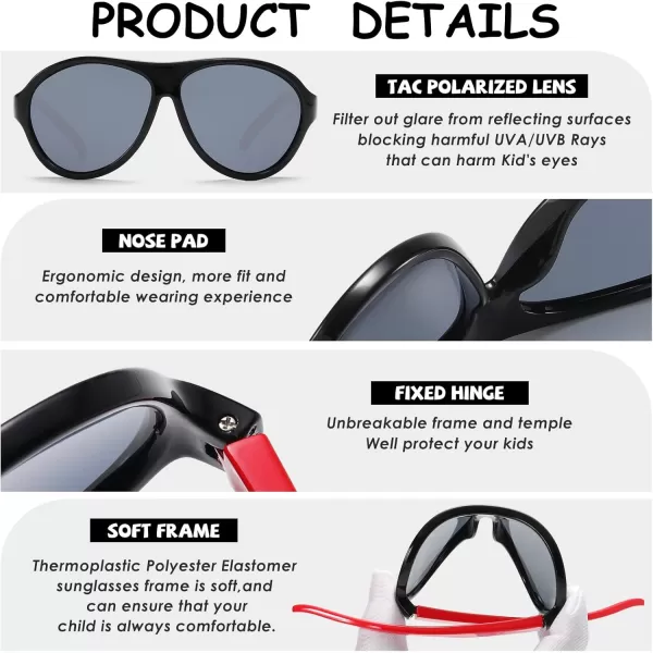 DUCO Polarized Kids Aviator Sunglasses for Boys Girls Flexible Toddler Shades UV Protection Age 35 K011Black Frame