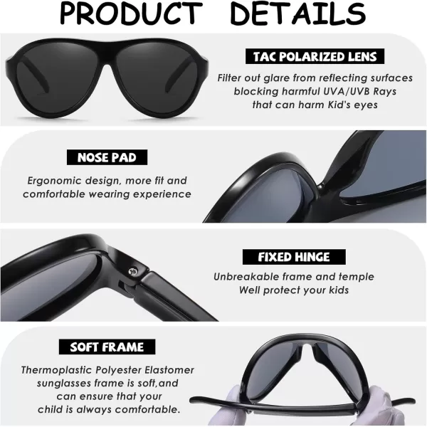 DUCO Polarized Kids Aviator Sunglasses for Boys Girls Flexible Toddler Shades UV Protection Age 35 K011Blake