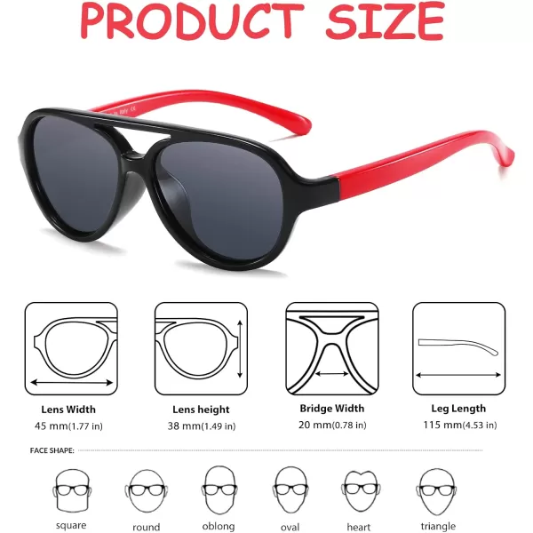 DUCO Polarized Kids Aviator Sunglasses for Boys Girls Flexible Toddler Shades UV Protection Age 35 K011Red