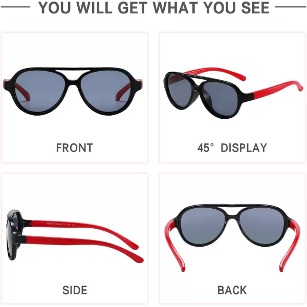 DUCO Polarized Kids Aviator Sunglasses for Boys Girls Flexible Toddler Shades UV Protection Age 35 K011Red