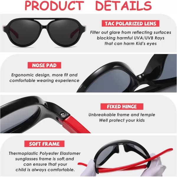 DUCO Polarized Kids Aviator Sunglasses for Boys Girls Flexible Toddler Shades UV Protection Age 35 K011Red