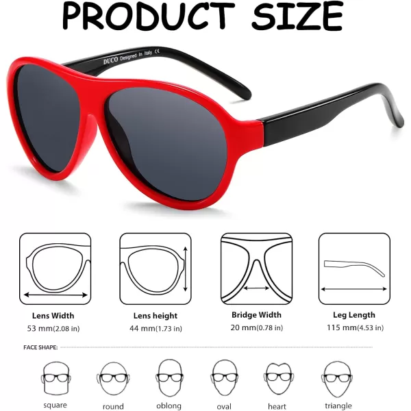 DUCO Polarized Kids Aviator Sunglasses for Boys Girls Flexible Toddler Shades UV Protection Age 35 K011Red Frame