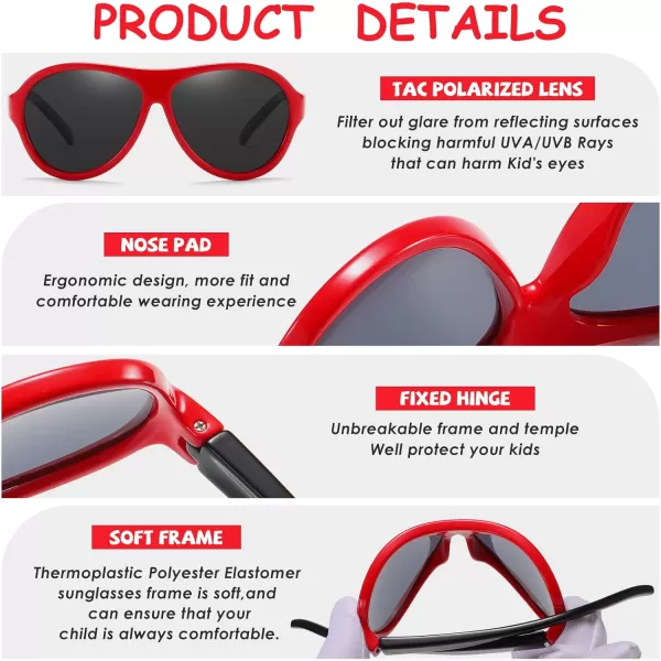 DUCO Polarized Kids Aviator Sunglasses for Boys Girls Flexible Toddler Shades UV Protection Age 35 K011Red Frame