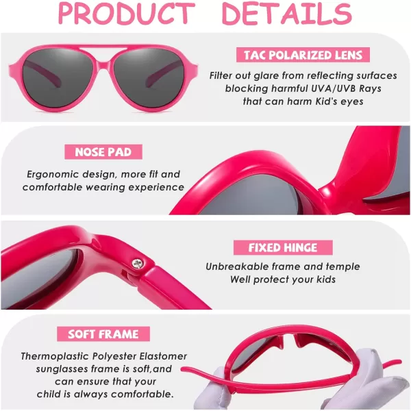 DUCO Polarized Kids Aviator Sunglasses for Boys Girls Flexible Toddler Shades UV Protection Age 35 K011Rose