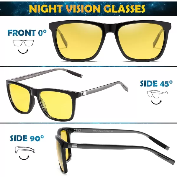 DUCO Polarized Night Vision Glasses for Men and Women Yellow Safety Driving Glasses with UV Protection and Anti GlareBlack