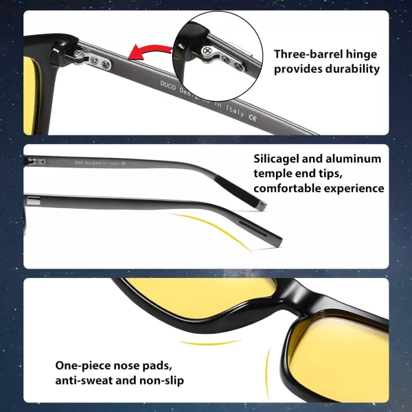 DUCO Polarized Night Vision Glasses for Men and Women Yellow Safety Driving Glasses with UV Protection and Anti GlareBlack