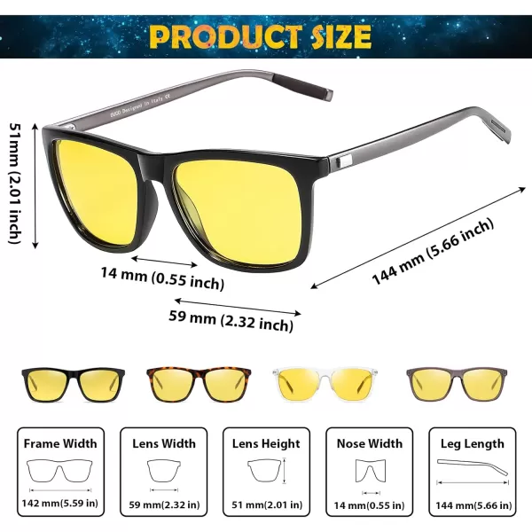 DUCO Polarized Night Vision Glasses for Men and Women Yellow Safety Driving Glasses with UV Protection and Anti GlareBlack