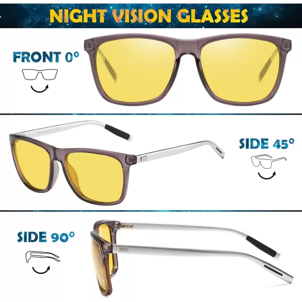 DUCO Polarized Night Vision Glasses for Men and Women Yellow Safety Driving Glasses with UV Protection and Anti GlareGrey